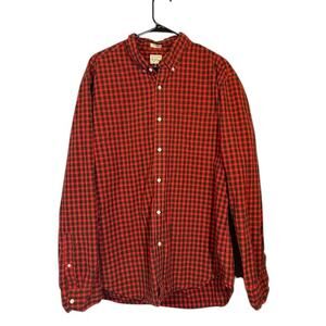 J. Crew Red Green Plaid Long Sleeve Collared Cotton Button Down Shirt Men Sz XL
